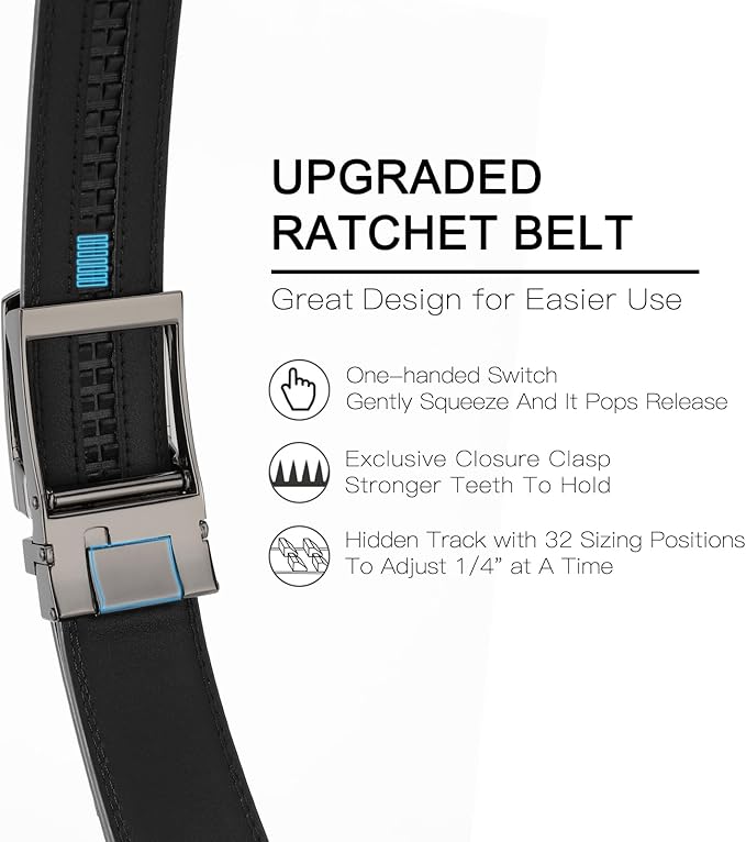 GAEKEAO Ratchet Belt for Men Genuine Leather 1 3/8" - Micro-Adjust Buckle Trim to Fit Dress Belt Casual to Formal Gift Boxed