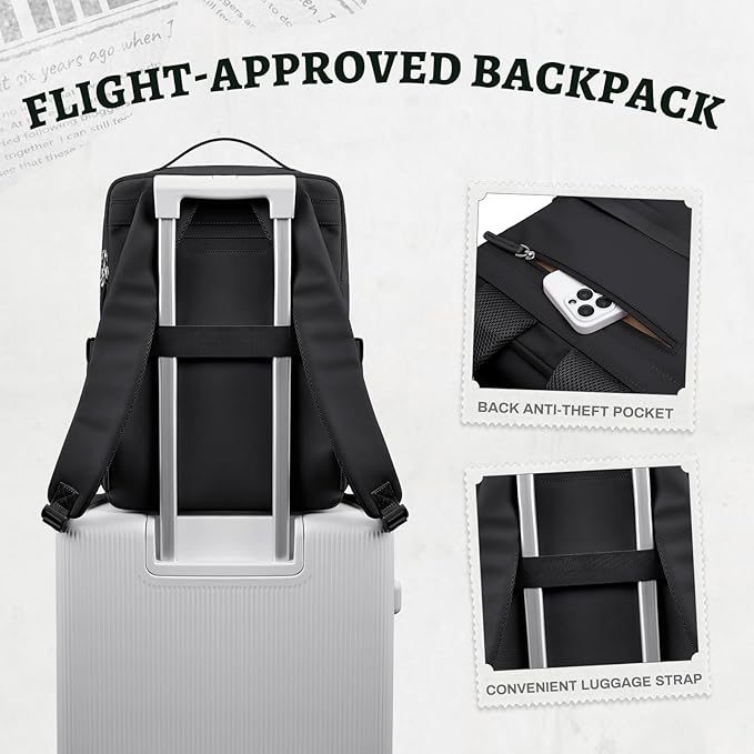 GOLF SUPAGS Imitation Leather Backpack for Women Men Multi-Functional Water-Resistant Casual Daypack for Work, Travel & College Fits 15.6 Inch Laptop (Black)