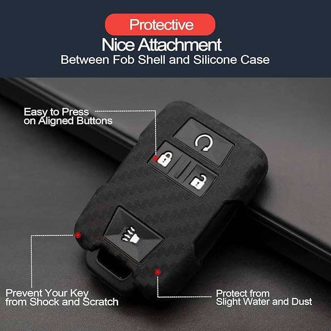 2pcs Fit for Chevy Chevrolet Silverado Colorado Suburban Tahoe Avalanche Equinox Traverse GMC Canyon Yukon XL Sierra 1500 2500 3500 HD Terrain Acadia Carbon Fiber Look Key FOB Cover Case Chain