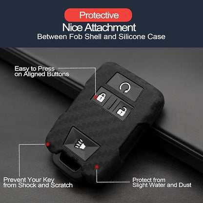 2pcs Fit for Chevy Chevrolet Silverado Colorado Suburban Tahoe Avalanche Equinox Traverse GMC Canyon Yukon XL Sierra 1500 2500 3500 HD Terrain Acadia Carbon Fiber Look Key FOB Cover Case Chain