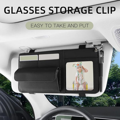 Car Sun Visor Organizer, Visor Storage Pouch Holder with a Picture Frame, Visor Document Holder for Truck, with Sunglasses Clip, Essential Visor Accessories for Driver Auto Owners BLack