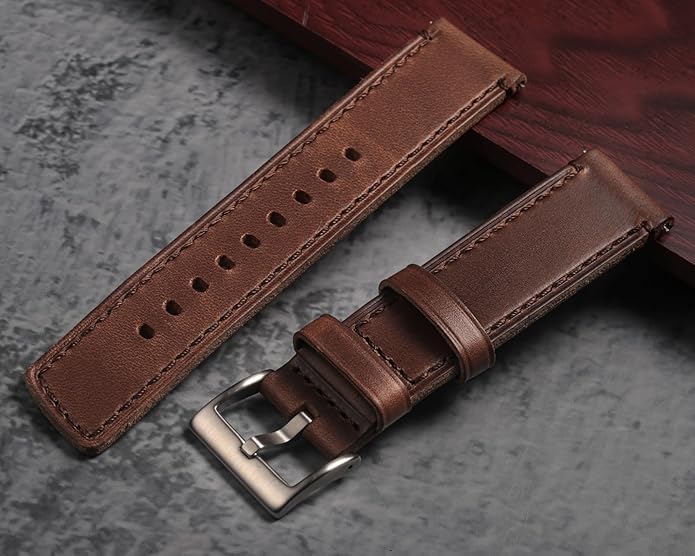 hemsut h Leather Watch Bands for Men, Horween Quick Release Leather Watch Strap Vintage Watch Replacement Wrap of 18mm, 20mm, 22mm