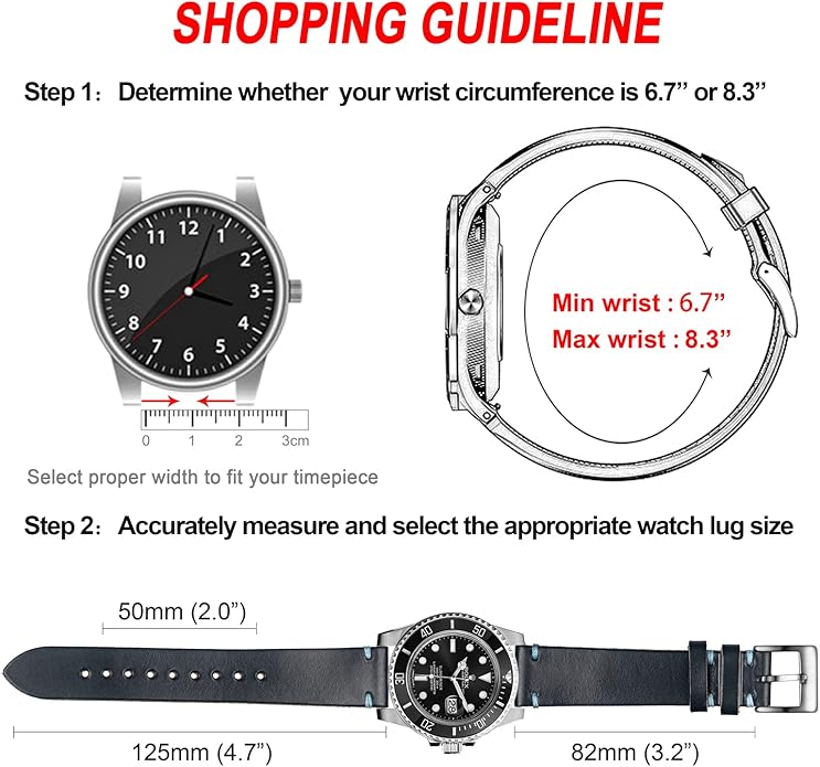 hemsut h Leather Watch Bands for Men, Horween Quick Release Leather Watch Strap Vintage Watch Replacement Wrap of 18mm, 20mm, 22mm