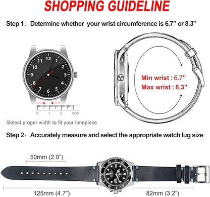hemsut h Leather Watch Bands for Men, Horween Quick Release Leather Watch Strap Vintage Watch Replacement Wrap of 18mm, 20mm, 22mm