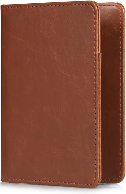 RFID Blocking Premium Leather Passport Holder Travel Wallet Cover Case (Brown)