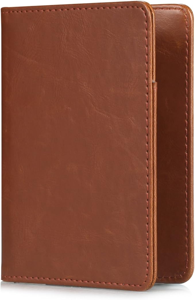 RFID Blocking Premium Leather Passport Holder Travel Wallet Cover Case (Brown)