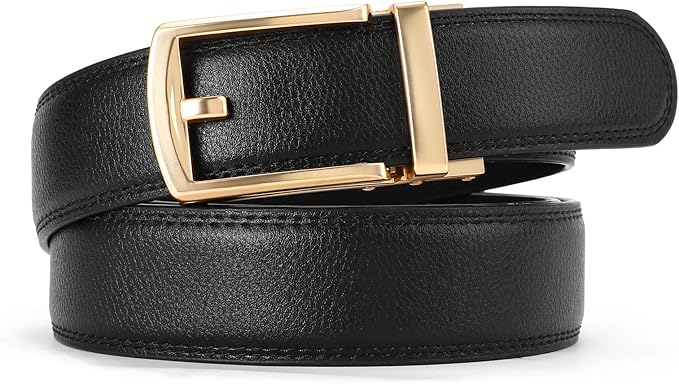 GAEKEAO Ratchet Belt for Men Genuine Leather 1 3/8" - Micro-Adjust Buckle Trim to Fit Dress Belt Casual to Formal Gift Boxed