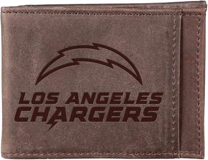 Team Sports America NFL Los Angeles Chargers Front Pocket Slim Wallet for Men | Minimalist Leather RFID Blocking Bifold Card Holder with Money Clip | Officially Licensed Stamped Logo