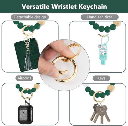 KNGITRYI Wallet Keychain Wristlet for Women,Slim RFID Credit Card Holder Purse Tassel Keychain Bangle Key Ring for Men Women