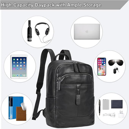 Genuine Leather Backpack for Men & Women - 15.6 Inch Laptop Backpack, Durable Business Commute Bag with Multi-Pockets for Travel & Office