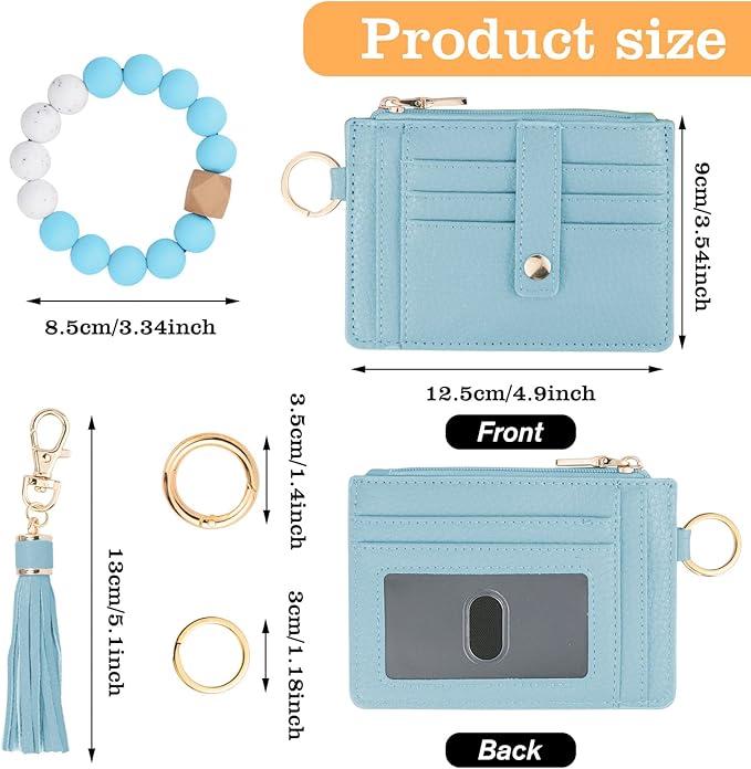 KNGITRYI Wallet Keychain Wristlet for Women,Slim RFID Credit Card Holder Purse Tassel Keychain Bangle Key Ring for Men Women