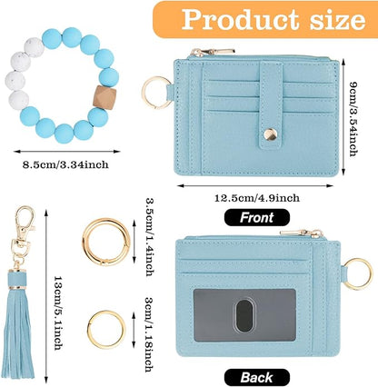 KNGITRYI Wallet Keychain Wristlet for Women,Slim RFID Credit Card Holder Purse Tassel Keychain Bangle Key Ring for Men Women