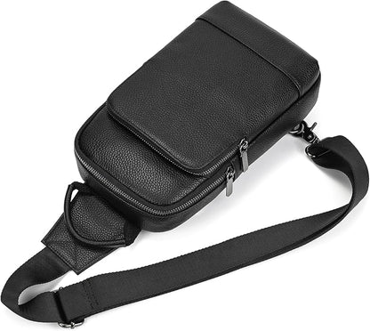 LUUFAN Men's Genuine Leather Sling Bag Chest Shoulder Backpack Crossbody Bag for Casual Sports Hiking Running Travel