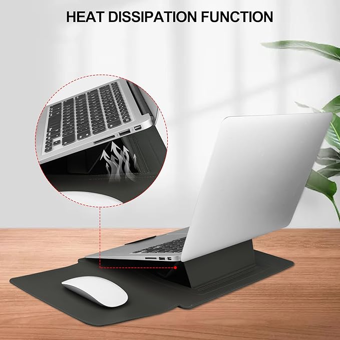 HoYiXi 13.3'' /13.6'' Laptop Sleeve Case Leather Bag with Stand Compatible with MacBook Pro 14/MacBook Air 13(M1 M2)/13.3'' Yoga/Dell XPS 13/HP/Matebook 14'' Laptop case, Grey
