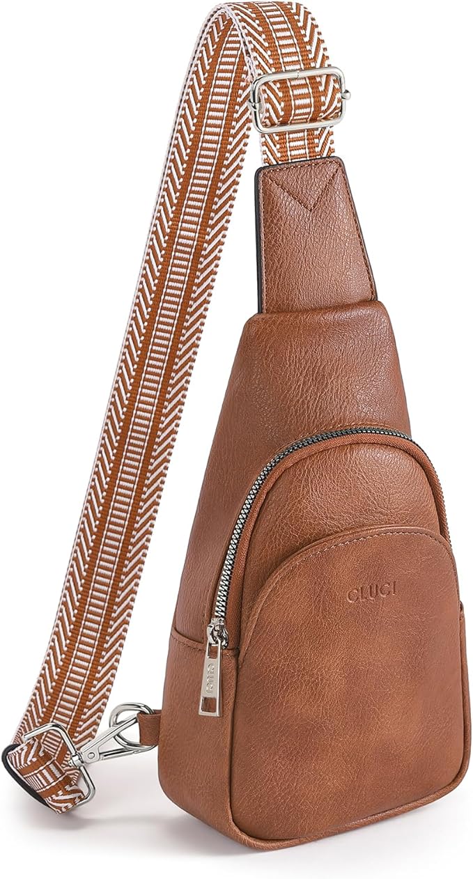 CLUCI Small Sling Bag for Women, Vegan Leather Fanny Pack Crossbody Bags for Women, Chest Bag With Guitar Strap