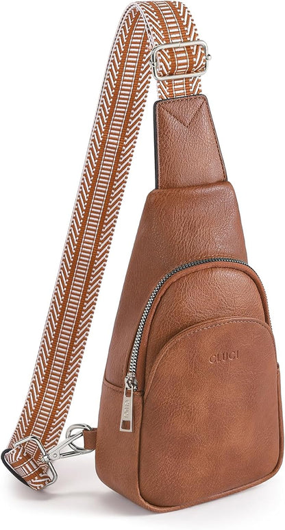 CLUCI Small Sling Bag for Women, Vegan Leather Fanny Pack Crossbody Bags for Women, Chest Bag With Guitar Strap