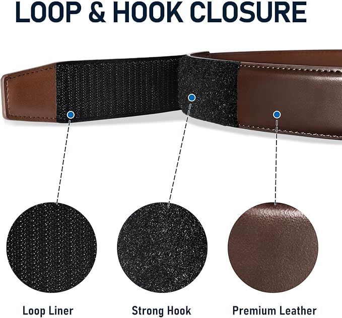 SANSTHS Mechanic Buckless Belts for Men, No Scratch Leather Work Belt Hook & Loop Tsa Belt for Technician Travel Gifts