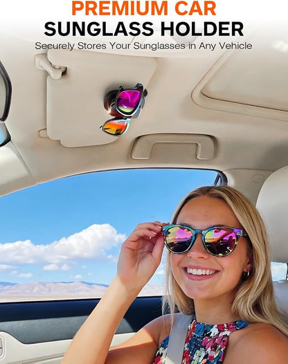 2-Pack Sunglass Holder for Car Visor, One-Handed Operation Leather Sunglasses Clip with Soft Padding, Auto-Clamping Eyeglasses Organizer for Sun Visor, Universal Car Accessories (Black)