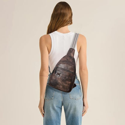 Leresas 7L Sling Bag for Women Men Vegan Leather Crossbody Bags Fanny Pack Purse Backpack Over Shoulder Bag Travel Anti Theft