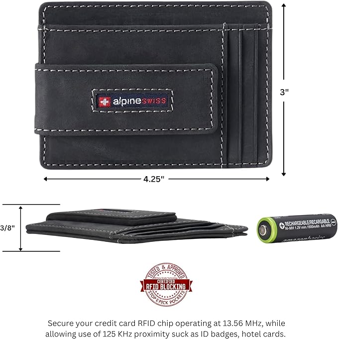 Alpine Swiss Harper Mens RFID Slim Money Clip Front Pocket Wallet Minimalist Leather ID Card Holder | RFID, Slim, Money Clip, Front Pocket, Minimalist, ID Card Holder