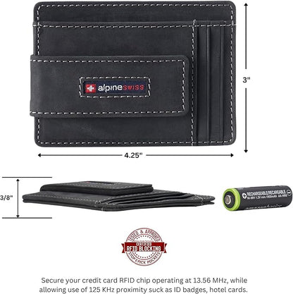 Alpine Swiss Harper Mens RFID Slim Money Clip Front Pocket Wallet Minimalist Leather ID Card Holder | RFID, Slim, Money Clip, Front Pocket, Minimalist, ID Card Holder