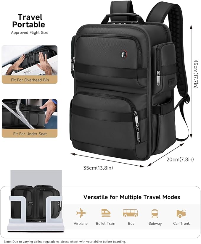 Work Laptop Backpack for Men 17in, USB-C Port Carry On Backpack with Patented Adjustable Straps, TSA Dual Laptop Compartments Backpack Travel, Waterproof Business Backpack for Professional, Black