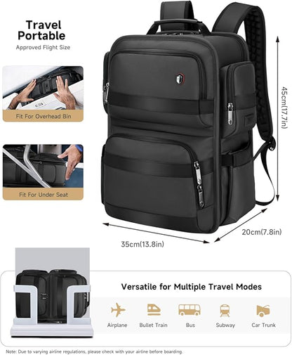 Work Laptop Backpack for Men 17in, USB-C Port Carry On Backpack with Patented Adjustable Straps, TSA Dual Laptop Compartments Backpack Travel, Waterproof Business Backpack for Professional, Black