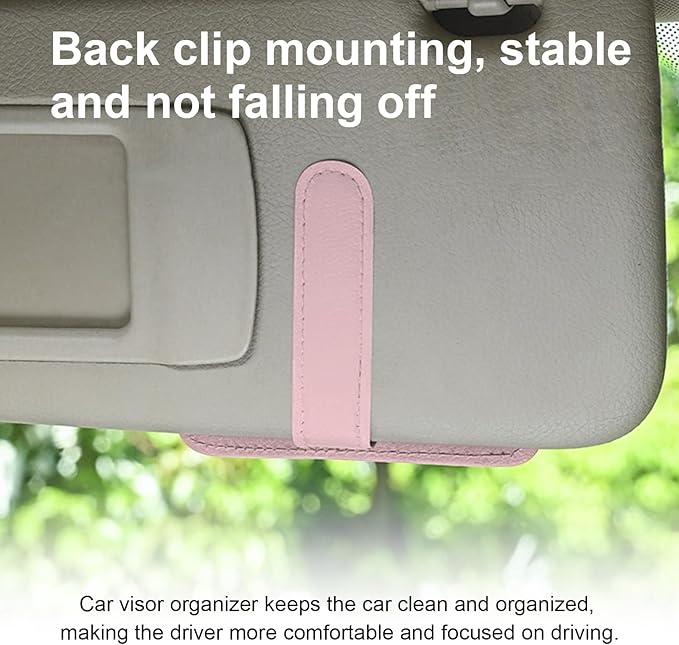Augeny Car Sun Visor Organizer, Small Auto Visor Organizer and Storage, Registration and Document Holder, Vehicle Accessories for Sunglasses, Document, Card, Pen, Driver License (Pink)