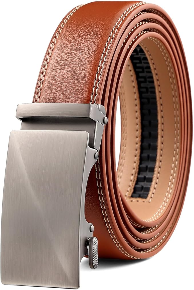 Founders & C Men's Ratchet Belt 1 3/8",Leather Dress Belt Adjustable with Click Sliding Buckle Trim to Exact Fit