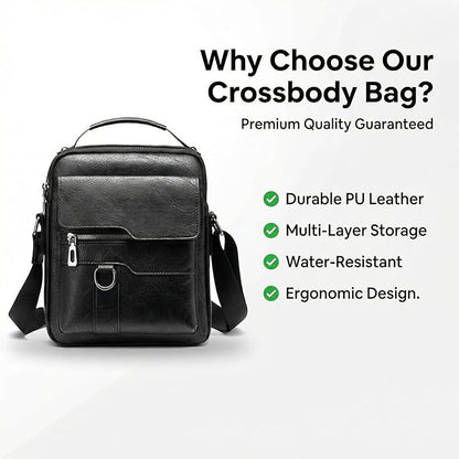 Men's Leather Crossbody Bag, Casual leather Bag for Men, Crossbody Bag Office Business,Handbag Purse Zipper