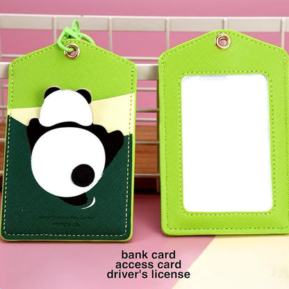 ID Badge Holder with Keychain, 3 Card Slots Cartoon Animal Cute Badge Holder for Professionals, Teacher, Nurse Officer and Students Women Girls Boys (Panda)