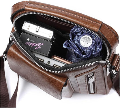 Men's Leather Crossbody Bag, Casual leather Bag for Men, Crossbody Bag Office Business,Handbag Purse Zipper