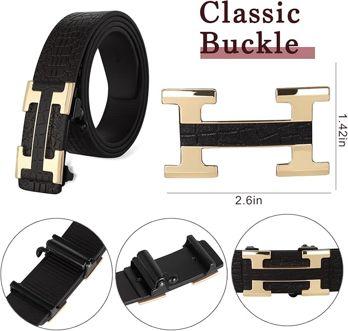 Aurolran Men&Womens Leather Dress Belt Business Automatic Buckle Belt Color-Black Silver Gold