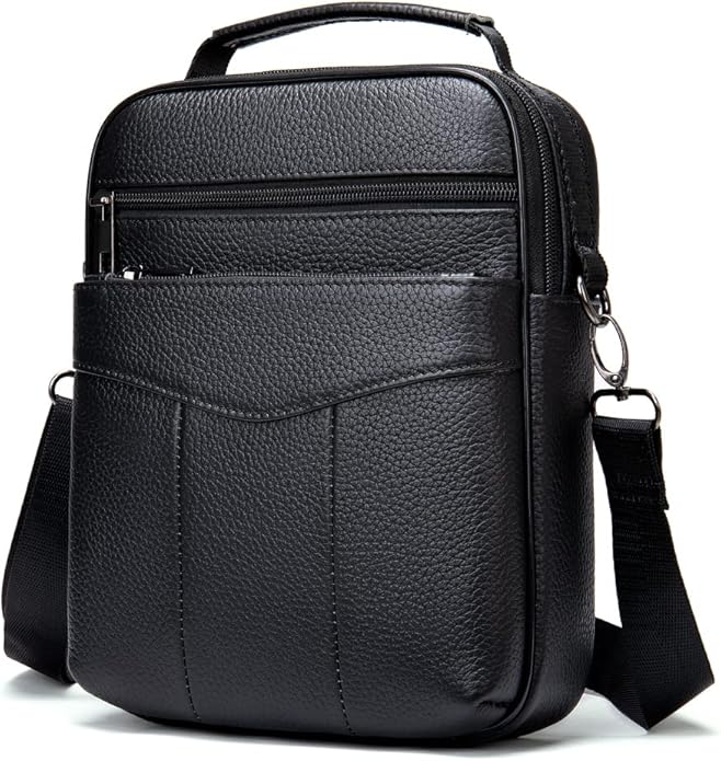 Hebetag Small Leather Sling Shoulder Bag Messenger Pack for Men Women Outdoor Travel Business