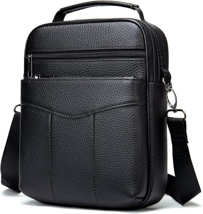 Hebetag Small Leather Sling Shoulder Bag Messenger Pack for Men Women Outdoor Travel Business