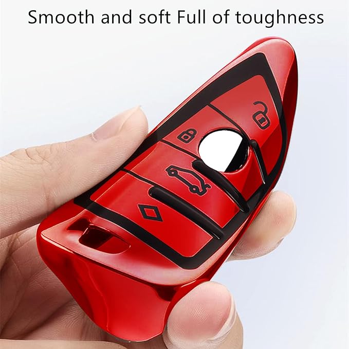 Creativity Suitable for BMW key fob Cover. Advanced soft TPU key box is compatible with F30 F45 F55 G20 G30 X1 X3 X4 X5 X6 X7 3 5 6 7 8 M5 M6 GT series smart key (Type B Red Key Case + key chain set)