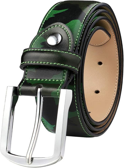 Falari Men Genuine Leather Casual Dress Belt With Single Prong Buckle, Classic Style Belt