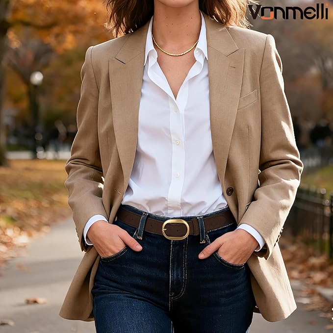 VONMELLI Faux Women's Suede Belt for Jeans Dresses Ladies Leather Belt with Vintage Gold Buckle