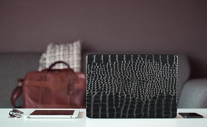 KEROM Compatible for Crocodile MacBook Pro 13 Inch Case 2025-2016 M2 M1 A2338 A2289 A2251 A2159 A1989 A1706 A1708, Textured Aligator Skin Snakeskin PU Leather Hardshell & Keyboard Cover, Shiny Black