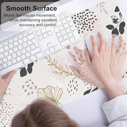 QiyI Large Mouse Pad for Desk, Cute Desk Mat for Desktop, Women Girls Office Décor Desk Accessories, PU Leather Waterproof Gaming Mousepad, Boho Botanical Desk Pad Computer Mat, 31.5" x 11.8"