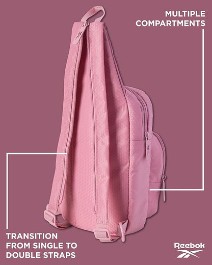 Reebok Unisex Crossbody Sling Bags – Compact Convertible Strap Cross Body Bag Travel Sling Bag - Gym & Travel Essential, Cosmos Rose
