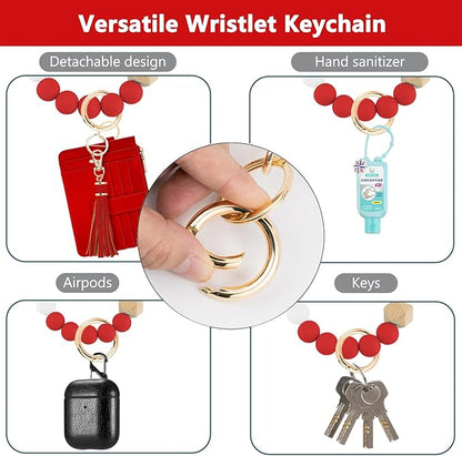 KNGITRYI Wallet Keychain Wristlet for Women,Slim RFID Credit Card Holder Purse Tassel Keychain Bangle Key Ring for Men Women