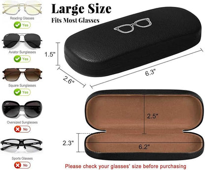 RayLove Glasses Case, 2 Pack Unisex Hard Shell Eyeglass Case PU Leather Hard Eyeglass Case with Eyewear Accessories
