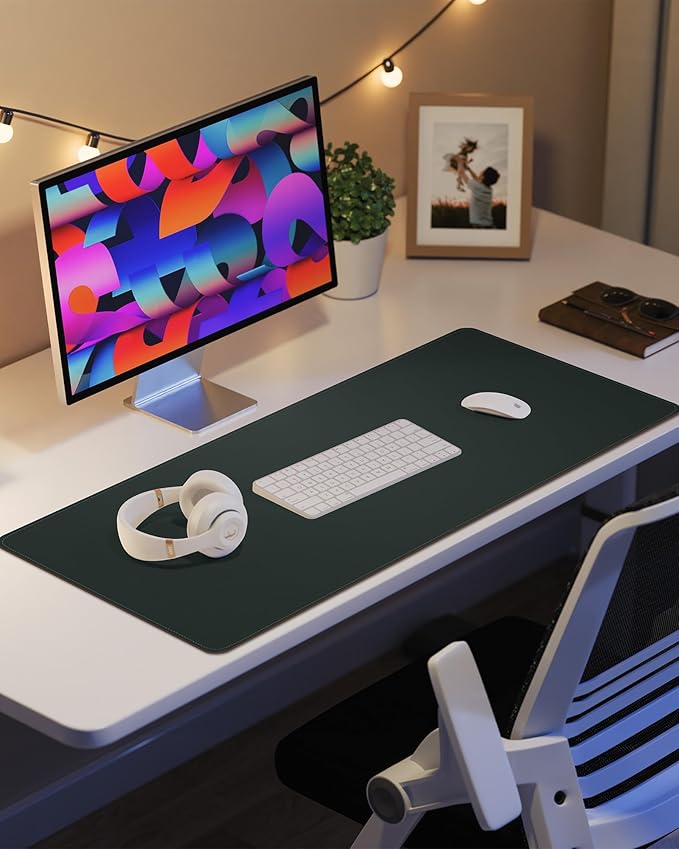 Desk Pad PU Leather Large Mouse Pad Laptop Computer Desk Mat Table Blotter Desktop Waterproof Non-Slip Protector for Office and Home (Dark Green, 80x40cm)
