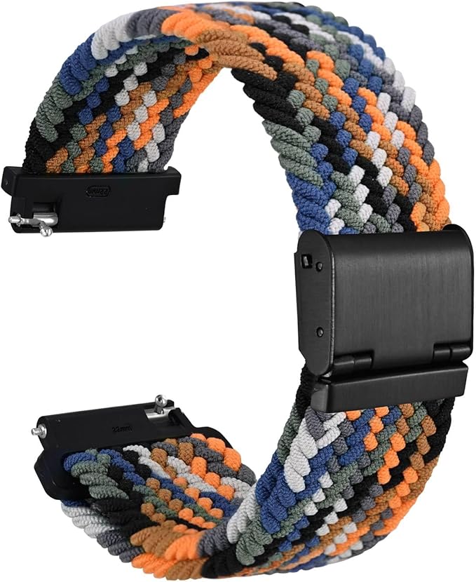WOCCI 24mm Braided Nylon Watch Band for Men and Women, Quick Release, Black Stainless Steel Buckle (Camo)