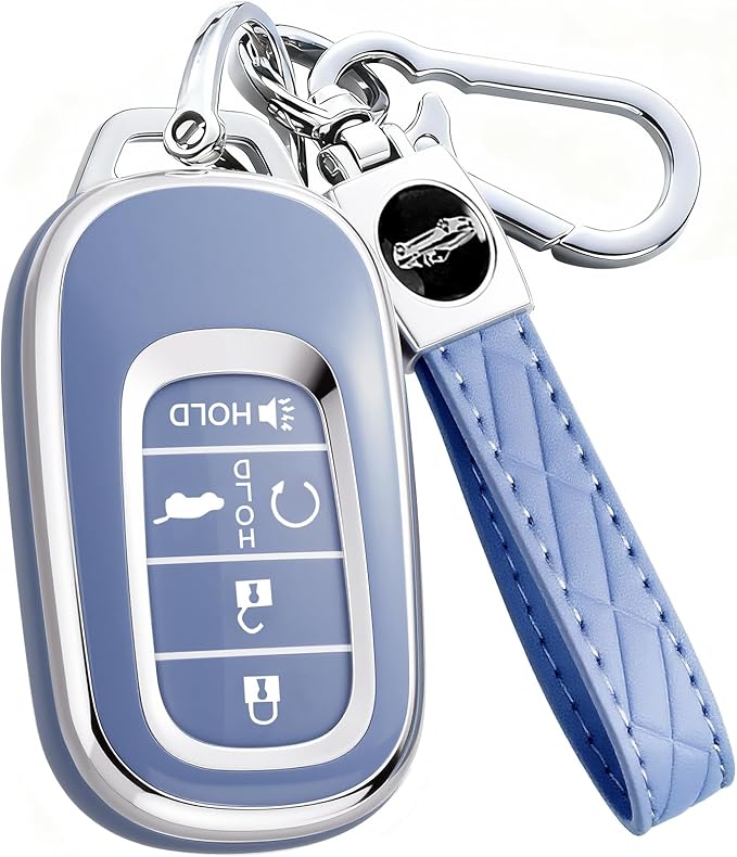 Key Fob Cover for Honda - Premium Soft TPU Shell Full Protection Case with Keychain, Fits HR-V CR-V Pilot Accord Civic Passport, Blue 5-Button