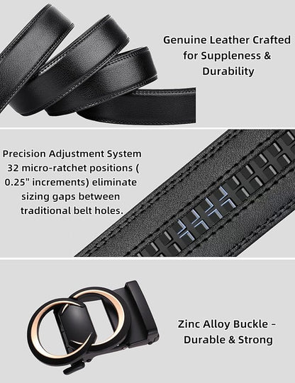 Men's Ratchet Belt Leather Belt Adjustable for Men Gift 1 3/8-Cut for Perfect Fit