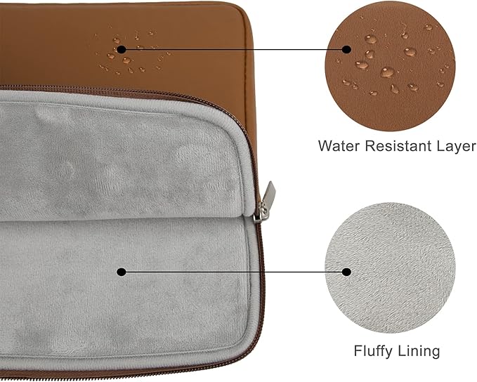 RAINYEAR 13.3 Inch Laptop Sleeve Soft PU Leather Case Water Resistant Padded Zipper Cover Protective Carrying Bag Compatible with 13.3" Notebook Computer Chromebook(Brown)
