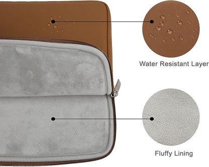 RAINYEAR 13.3 Inch Laptop Sleeve Soft PU Leather Case Water Resistant Padded Zipper Cover Protective Carrying Bag Compatible with 13.3" Notebook Computer Chromebook(Brown)