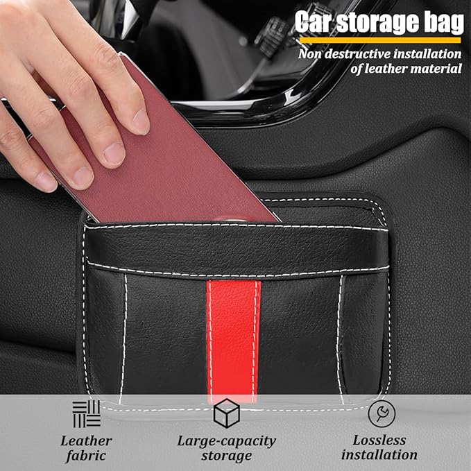 Car Seat Side Pocket Organizer, Leather Vehicle Seat Gap Filler Organizer, Automotive Console Side Cell Phone & Sunglasses Holder Storage Bag, Universal for SUV Automobile Truck (Black)